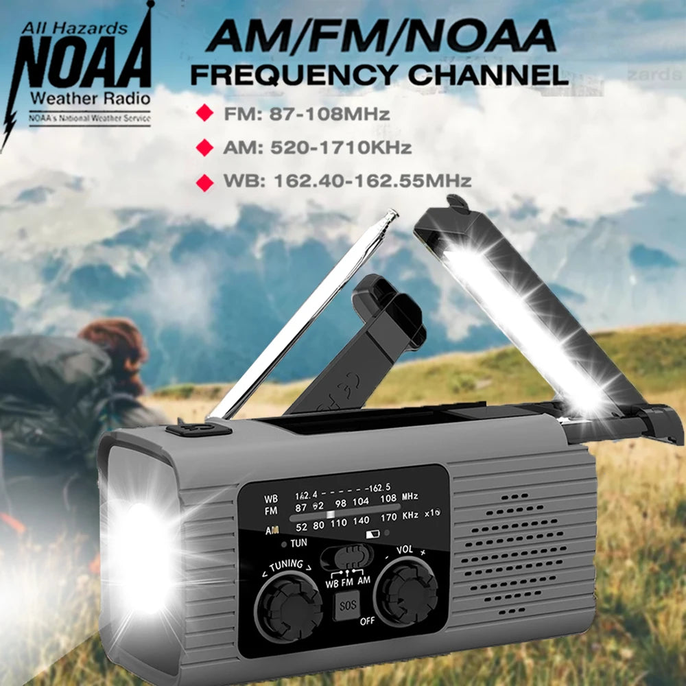 Solar Rechargeable Radio Radio with LED Light Hand Rechargeable Emergency Light Outdoor Adventure Waterproof Emergency Light