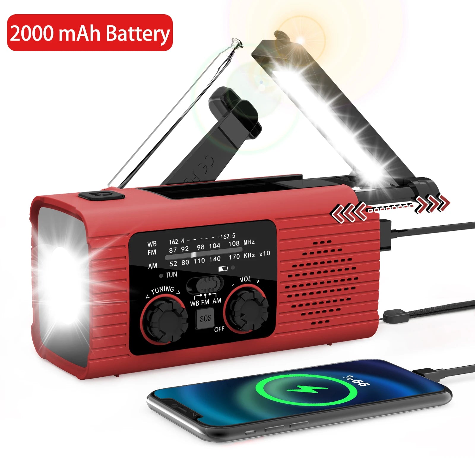 Solar Rechargeable Radio Radio with LED Light Hand Rechargeable Emergency Light Outdoor Adventure Waterproof Emergency Light