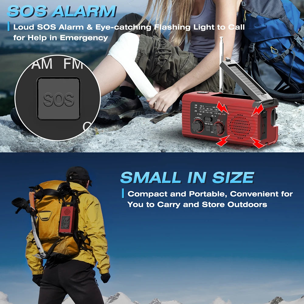 Solar Rechargeable Radio Radio with LED Light Hand Rechargeable Emergency Light Outdoor Adventure Waterproof Emergency Light