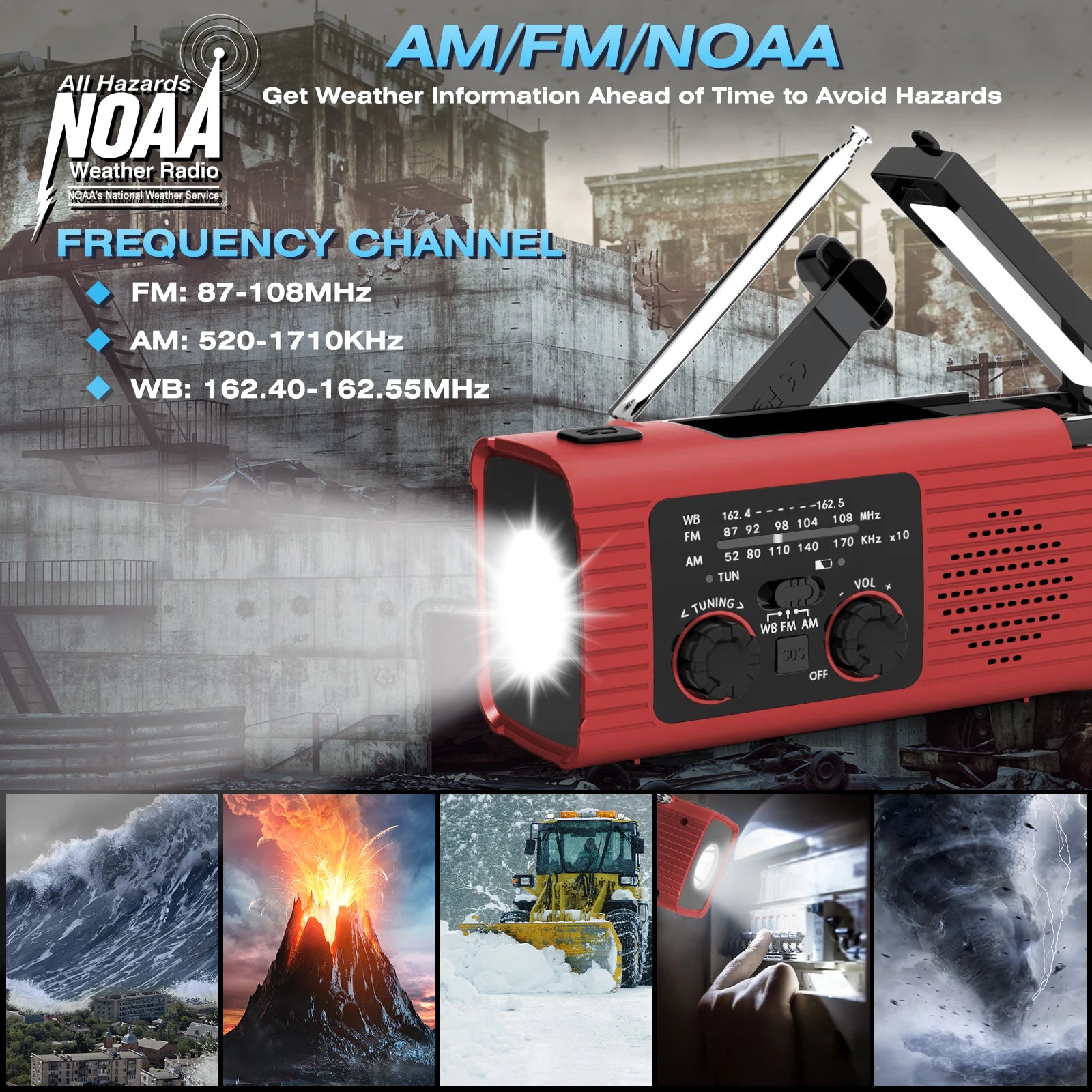 Solar Rechargeable Radio Radio with LED Light Hand Rechargeable Emergency Light Outdoor Adventure Waterproof Emergency Light