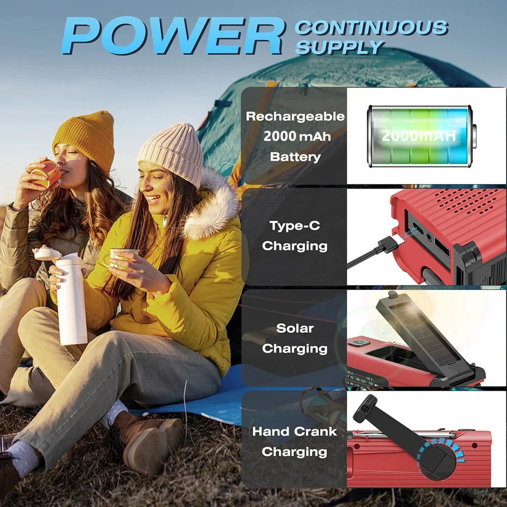 Solar Rechargeable Radio Radio with LED Light Hand Rechargeable Emergency Light Outdoor Adventure Waterproof Emergency Light